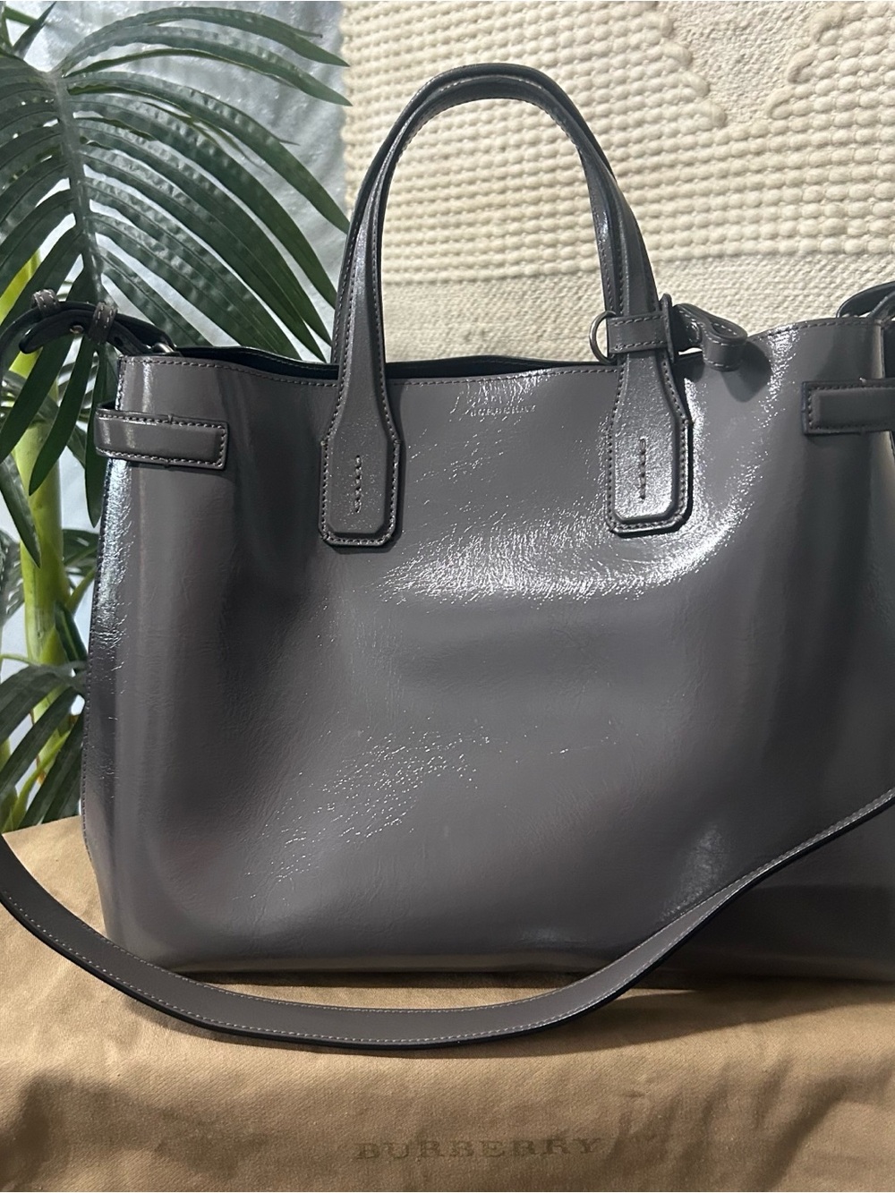 Burberry Grey Calf skin Leather Tote Bag